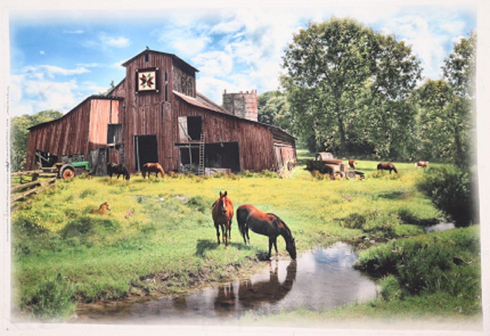 Sun Up Sun Down Barn Scene Quilt Fabric Panel By Hoffman Fabrics