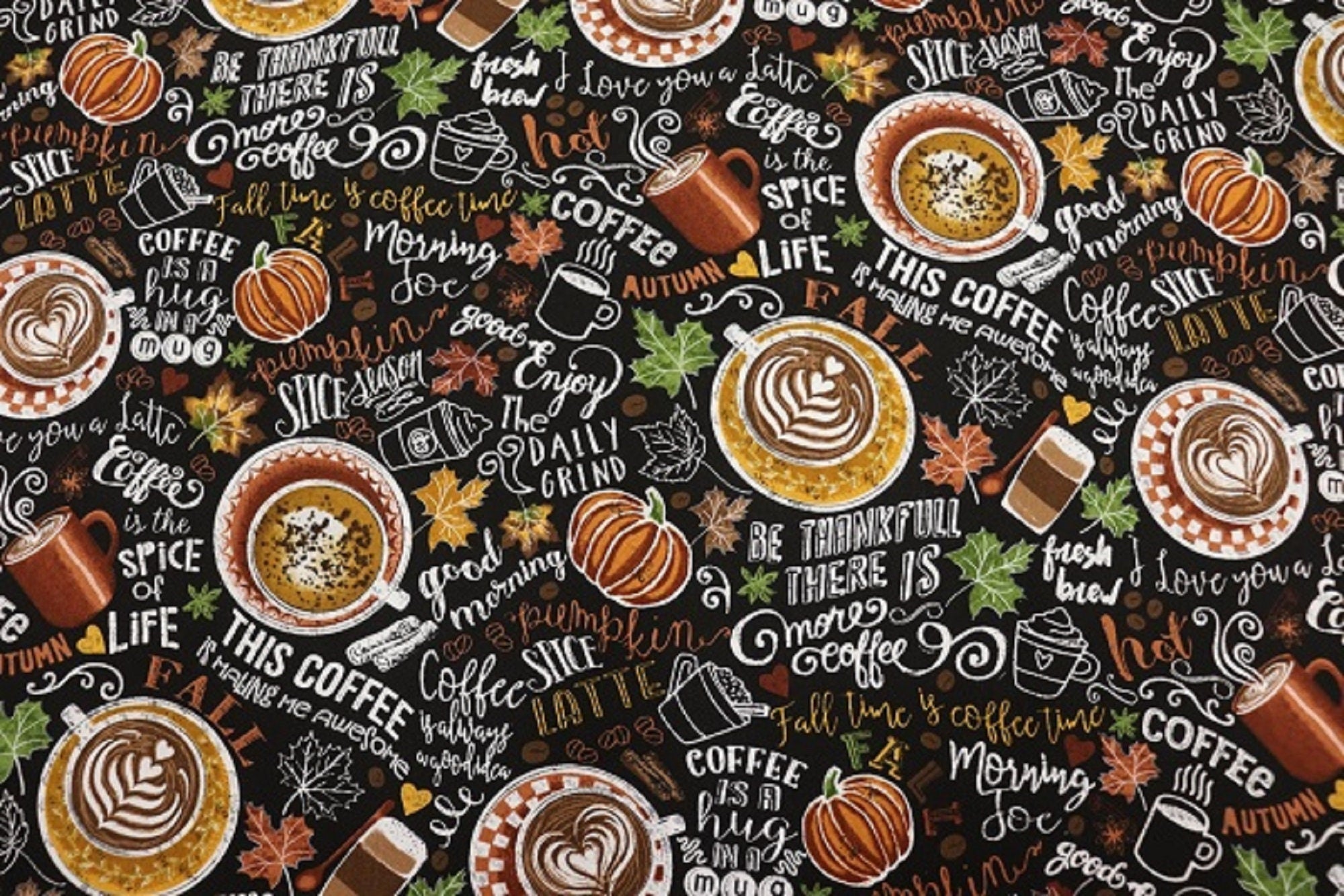 Pumpkin Spice Coffee Quilt Fabric by Timeless Treasures