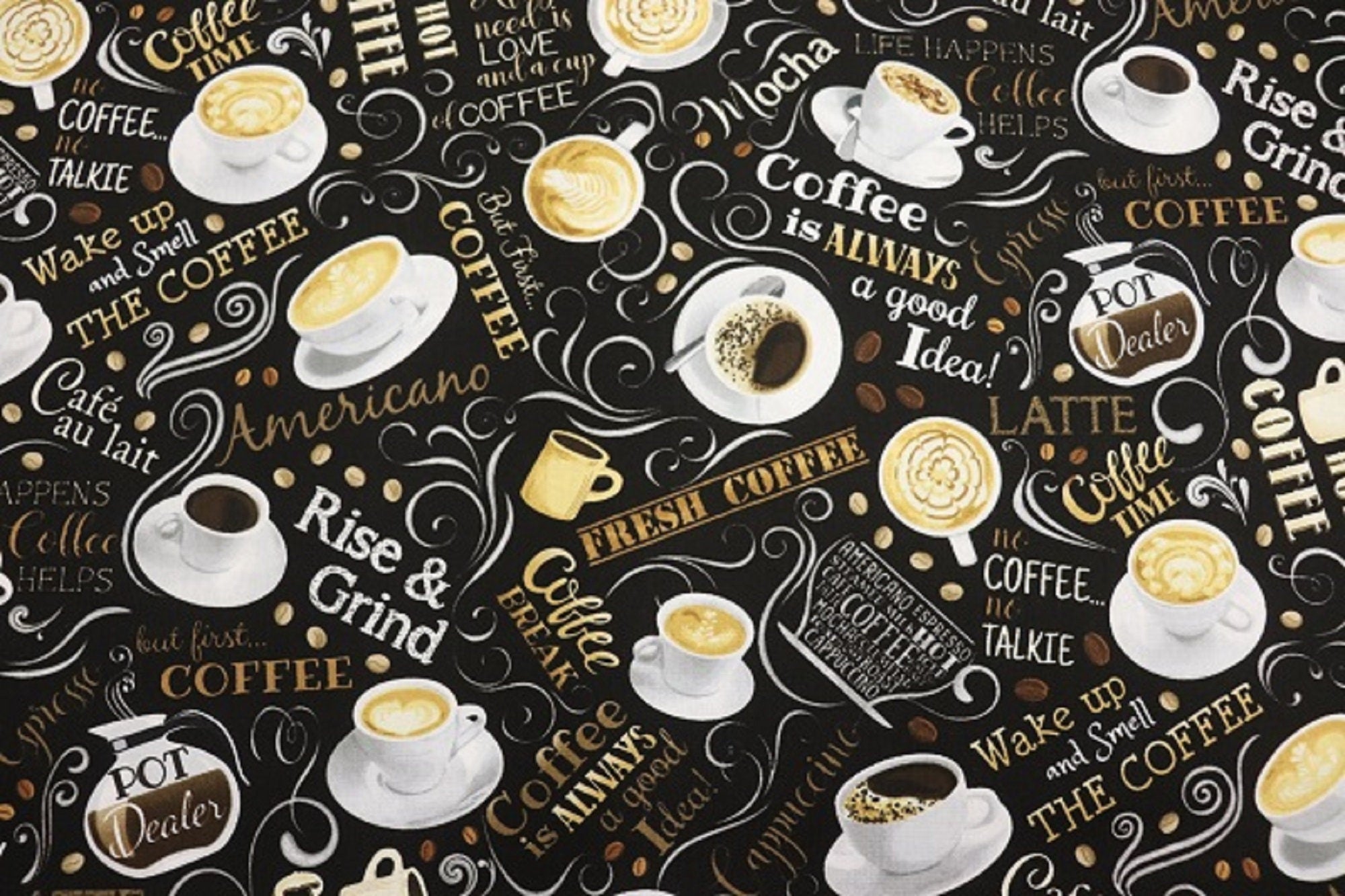 Tossed Coffee and Words Quilt Fabric by Timeless Treasures