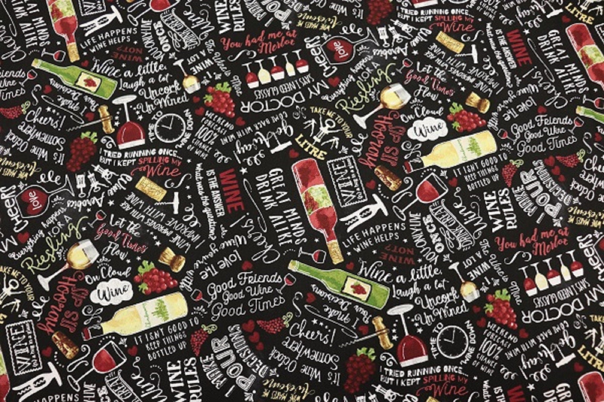 Wine Cellar Text Quilt Fabric By Timeless Treasures