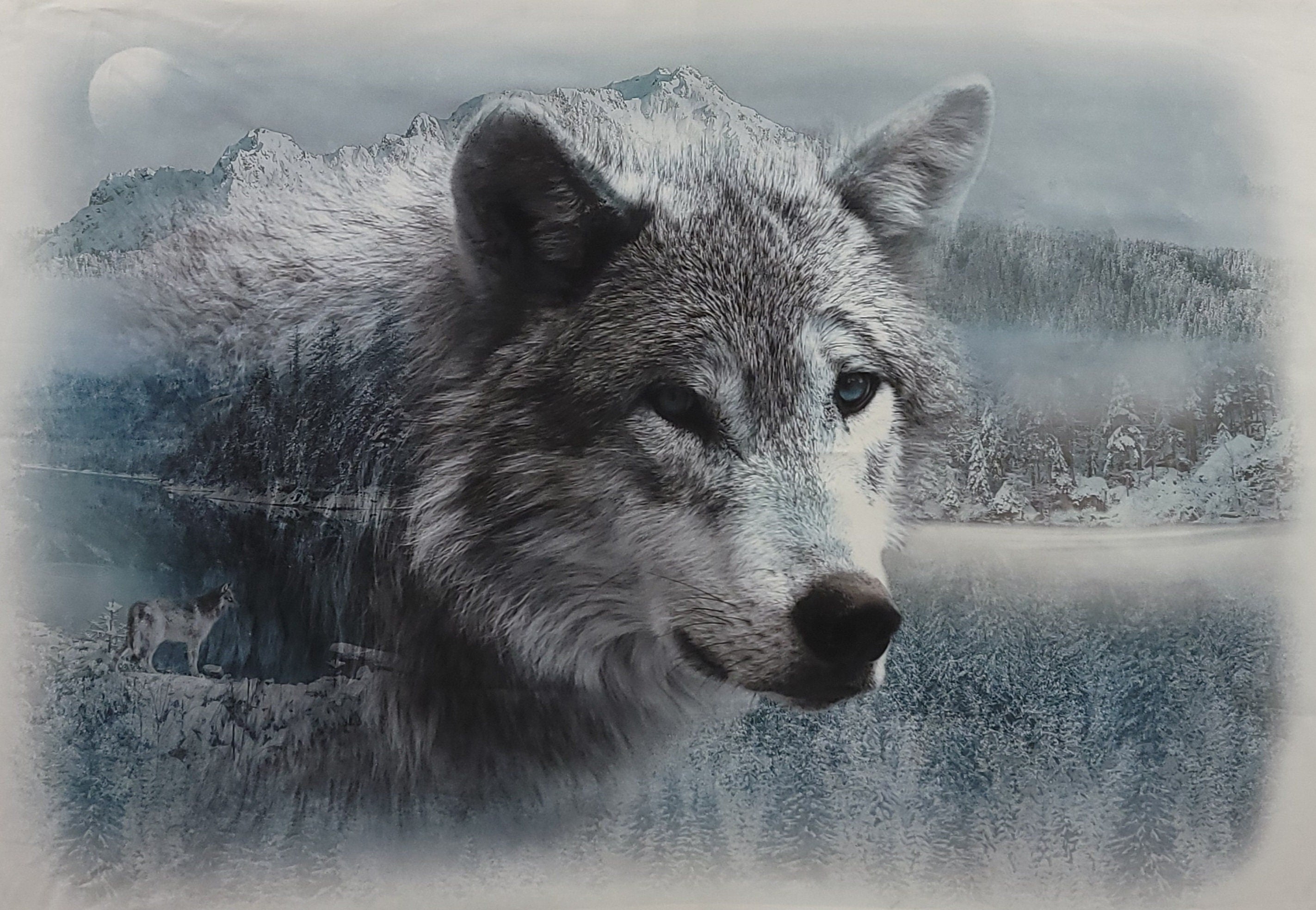 Call of the Wild Wolf "Frost" Fabric Panel Hoffman Fabrics