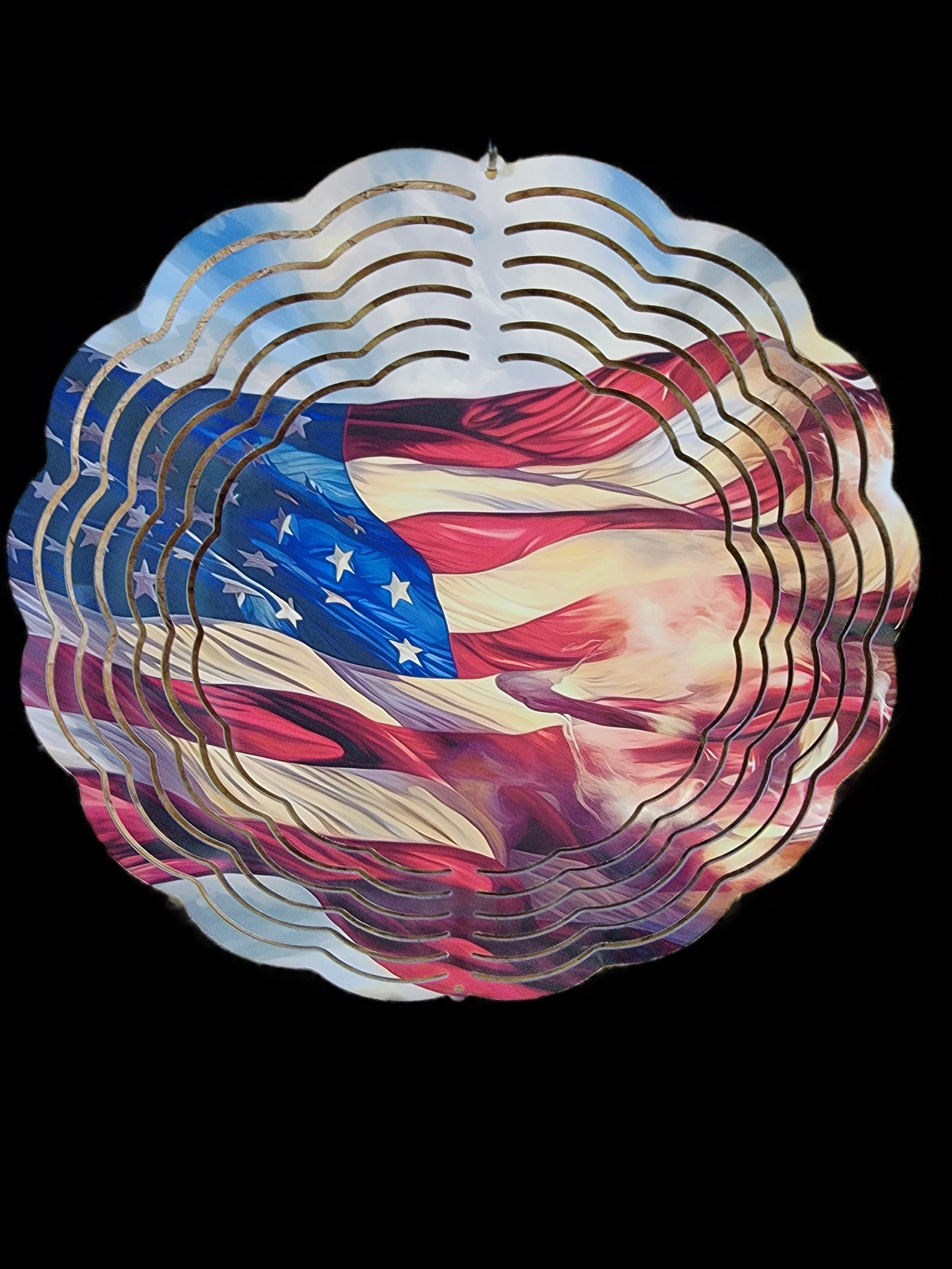 USA Flag Wind Spinner: 10" Aluminum Patriotic Decor