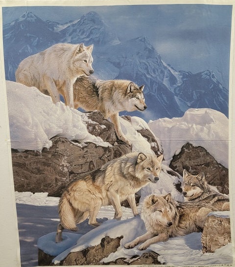 Wolf Panel "Winter Gathering" Panel Northcott fabric