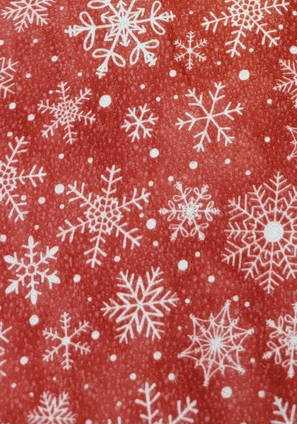 Large Snowflakes Red Little Donkey's Christmas Flannel Fabric By Northcott Fabric