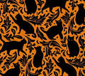 Halloween Cat Damask Quilt Fabric: Orange & Black Cotton by Northcott