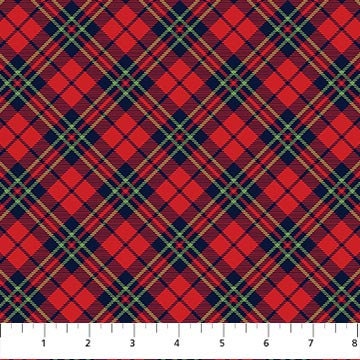 Farmstead Friends Red Diagonal Plaid Quilt Fabric By Northcott Fabrics