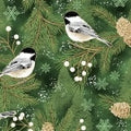 Winter's Eve Chickadee Forest/Gold Metallic Quilt Fabric By Hoffman Fabrics