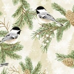 Winter's Eve Chickadee Papyrus/Gold Metallic Quilt Fabric By Hoffman Fabrics