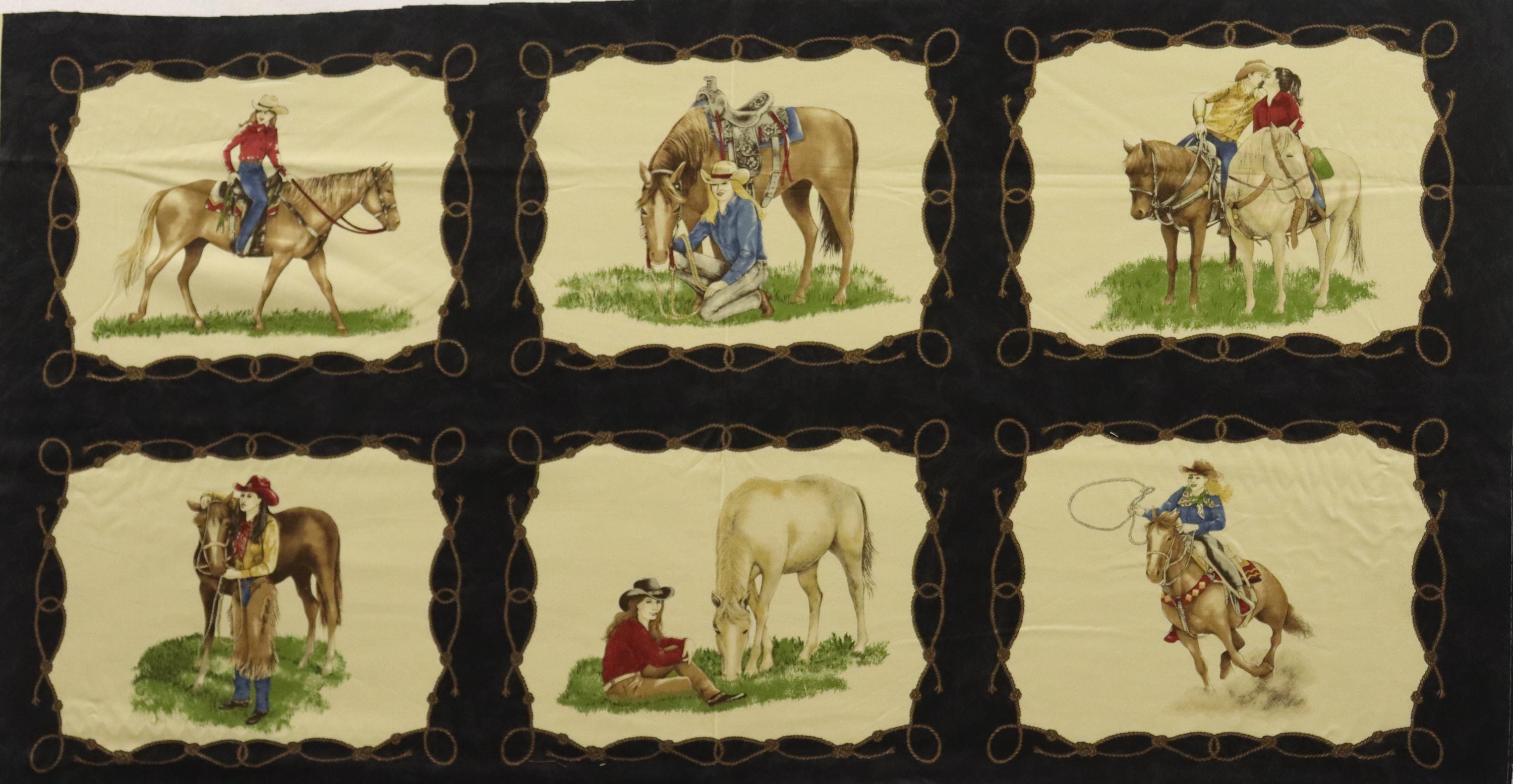 Cowgirl Country Black Quilt Fabric Panel ~ Moda Fabrics