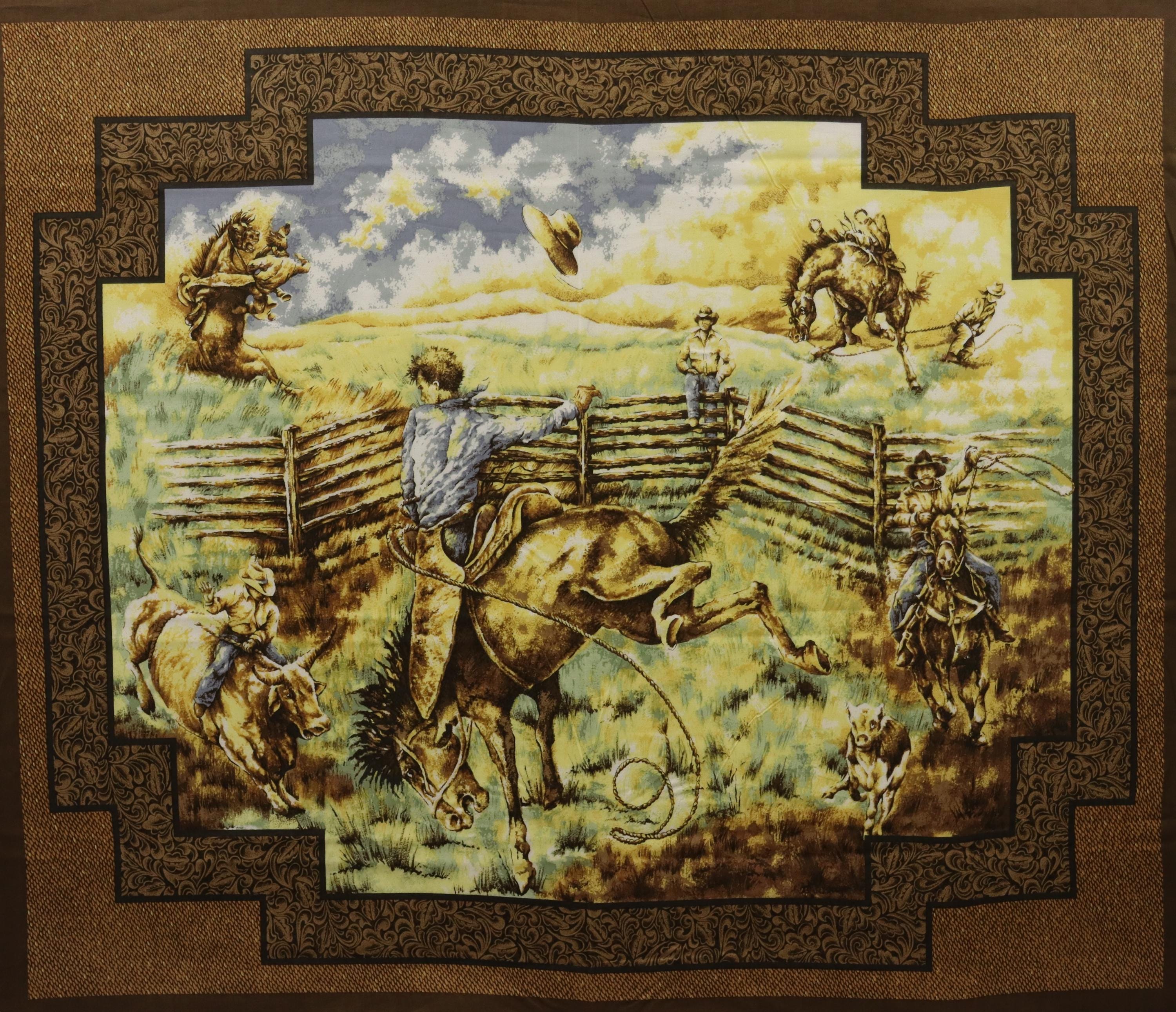 Rodeo Scene Wall Hanging Fabric Panel