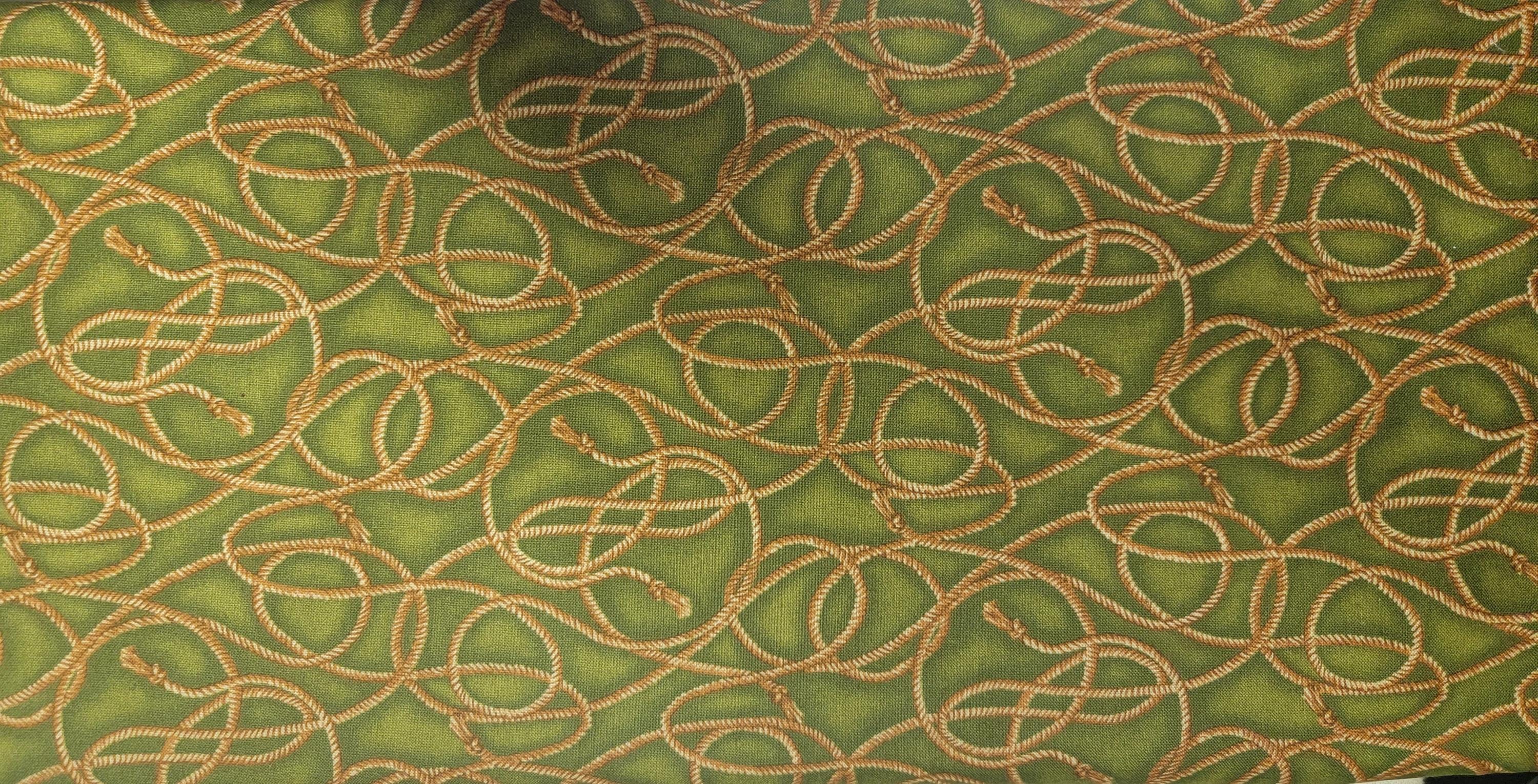 Hold your Horses Rope with Green Background Quilt Fabric by Studio E Fabrics