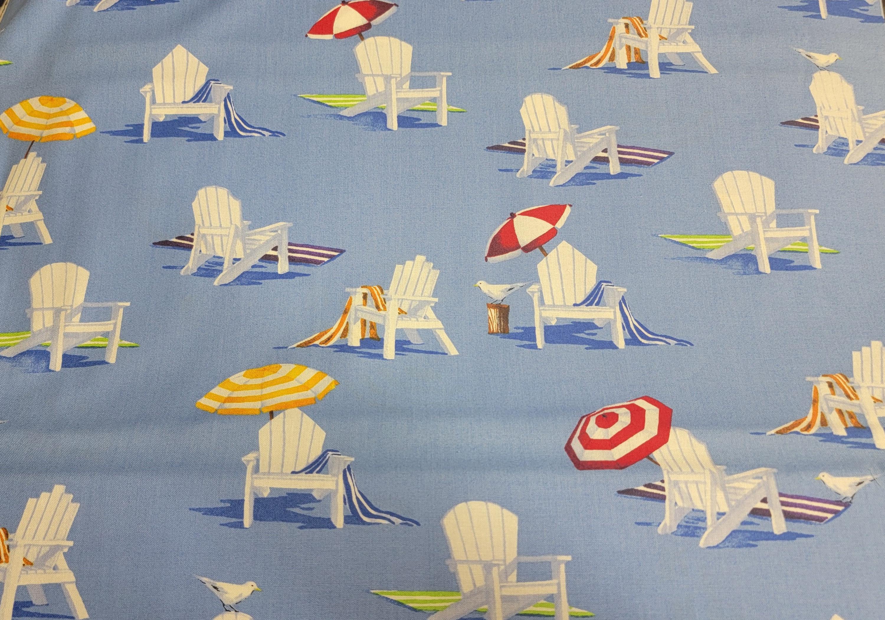 Ocean View Beach Chairs Blue Background Quilt Fabric by Moda Fabrics