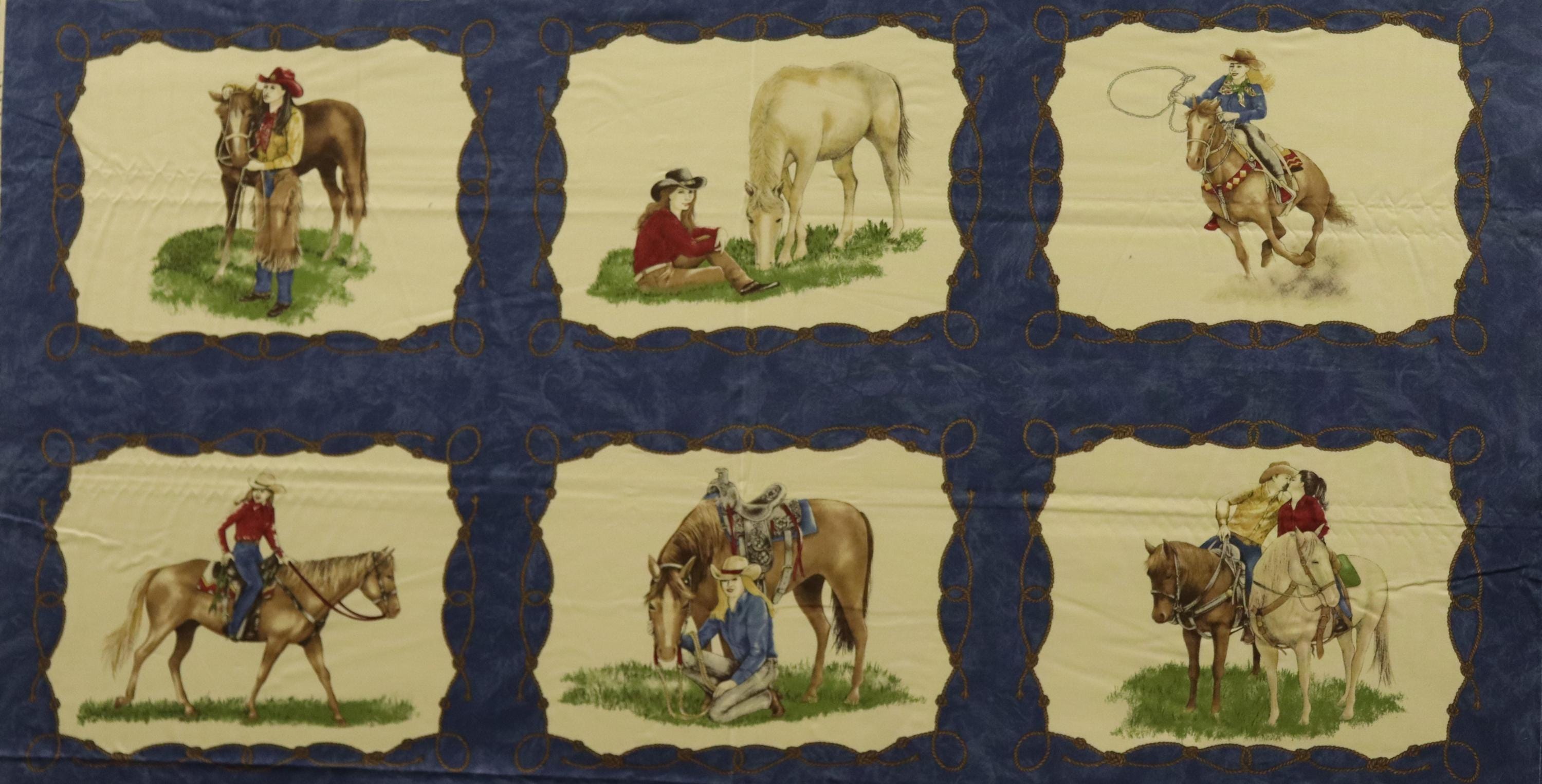 Cowgirl Country Blue Quilt Fabric Panel ~ Moda Fabrics