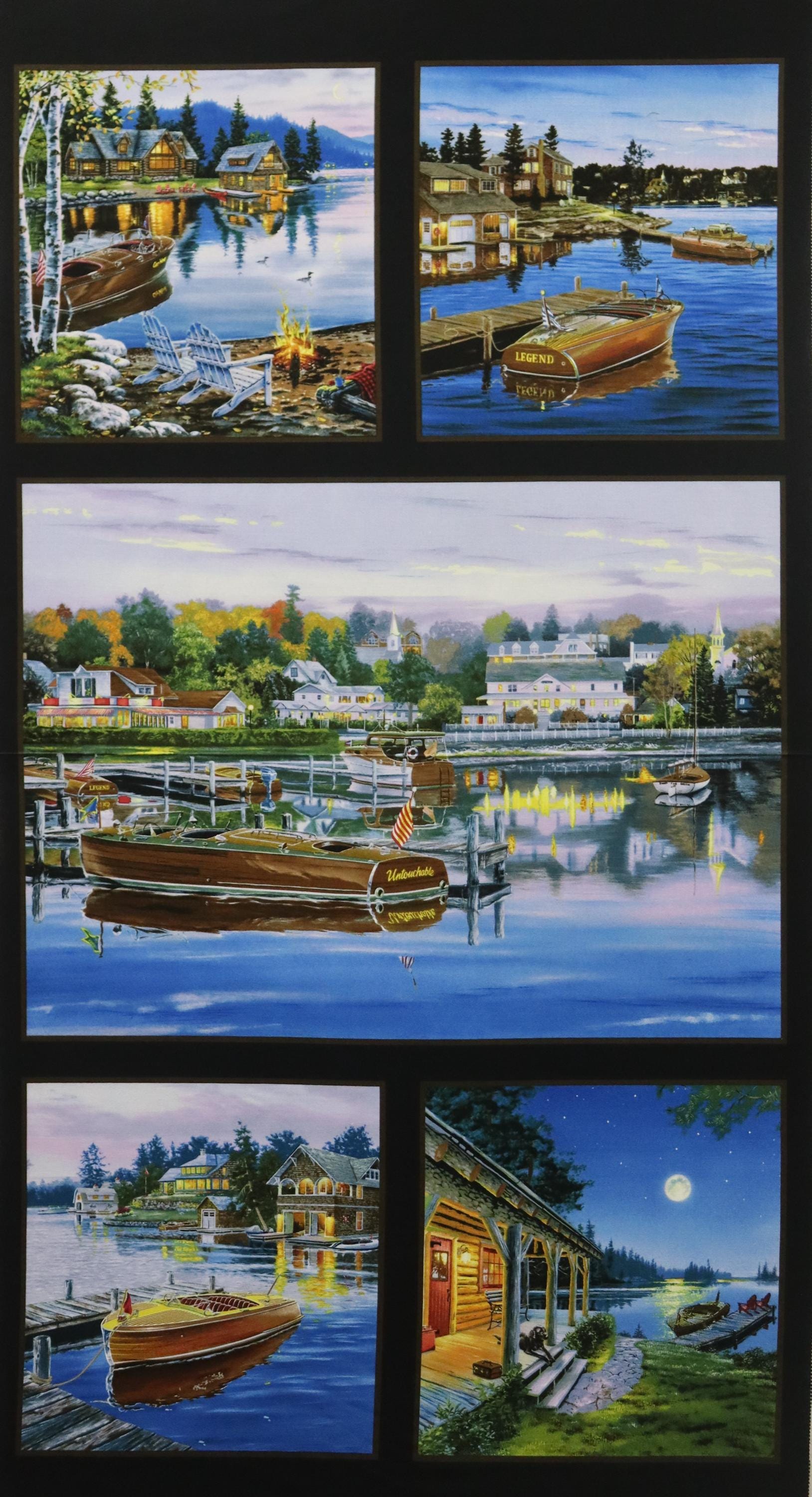 Lake Houses Quilt Fabric Panel By Elizabeth Studio