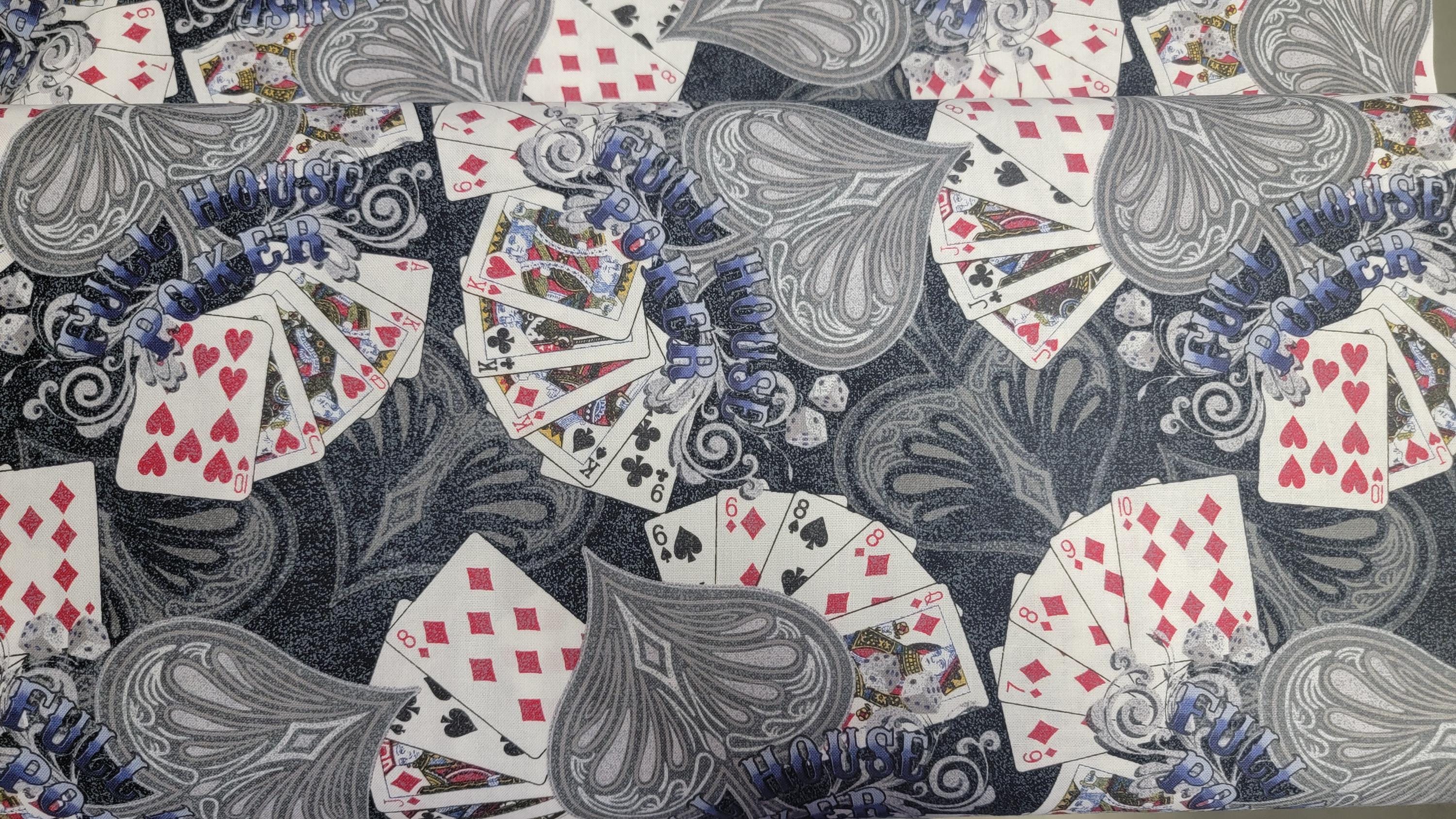 Poker Cards Gray Background Quilt Fabric by Kanvas Studios