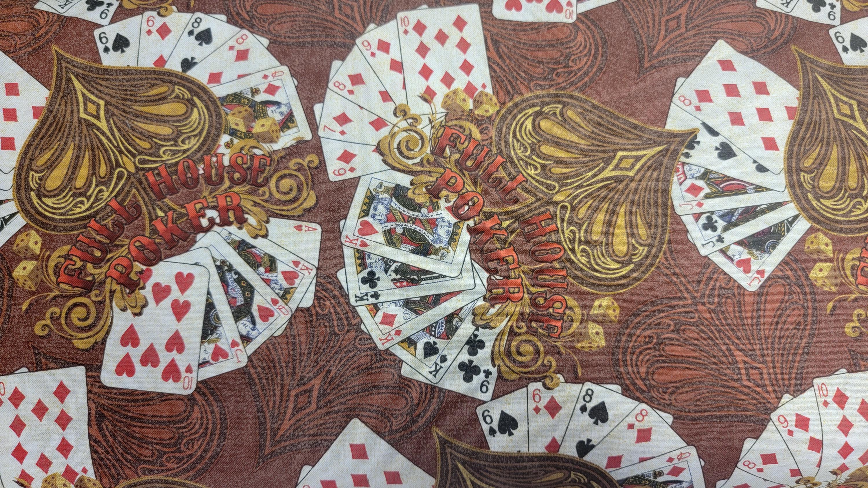 Poker Cards Brown Background Quilt Fabric by Kanvas Studios