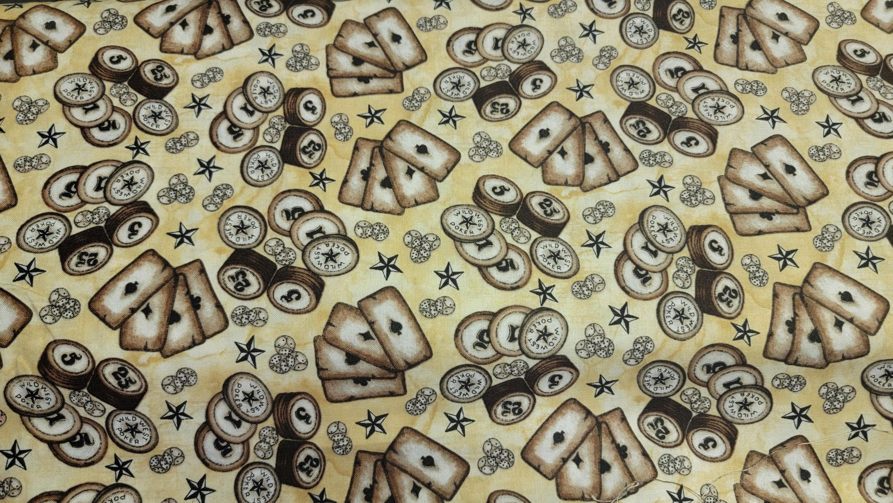 Poker Chips and Cards Tan Background Quilt Fabric by Blank Studios