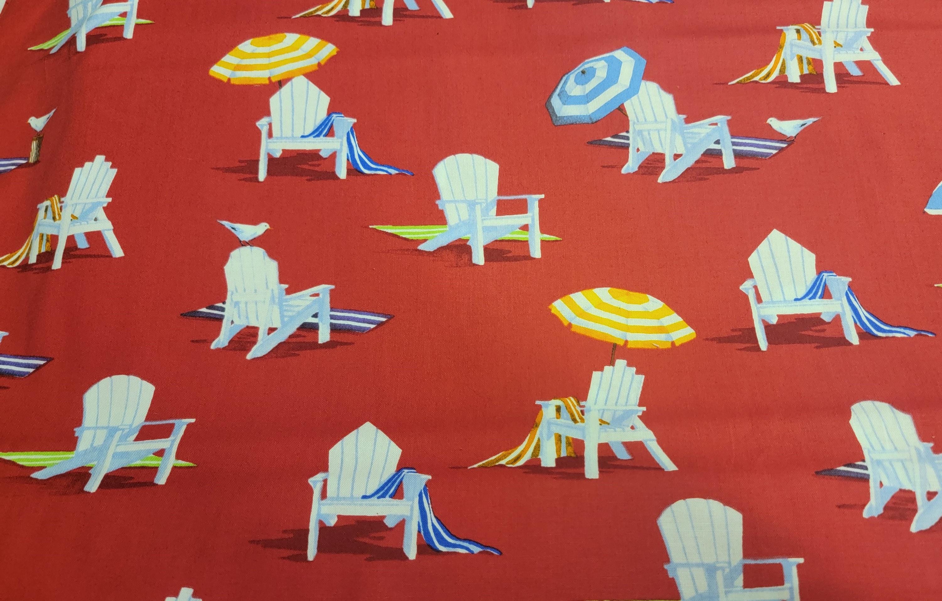 Ocean View Beach Chairs Red Background Quilt Fabric by Moda Fabrics