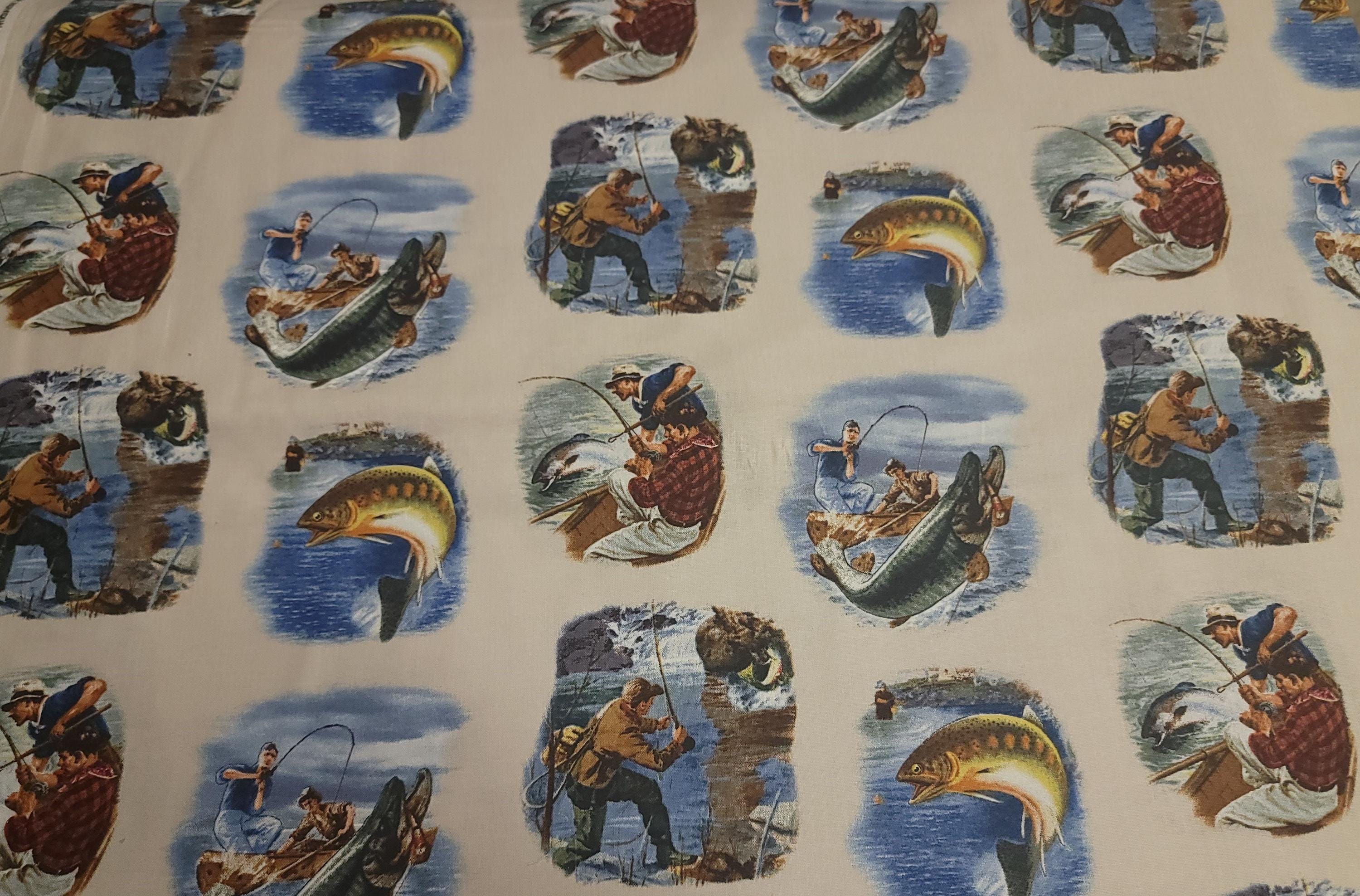 Sports A Field Sport Fishing Quilt Fabric by Elizabeth Studios