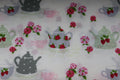 White with Teacups, Tea Pots and Flowers Quilt Fabric