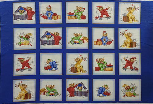 Christmas Joys and Toys Mouse Playing Quilt Fabric Panel By Maywood Studio