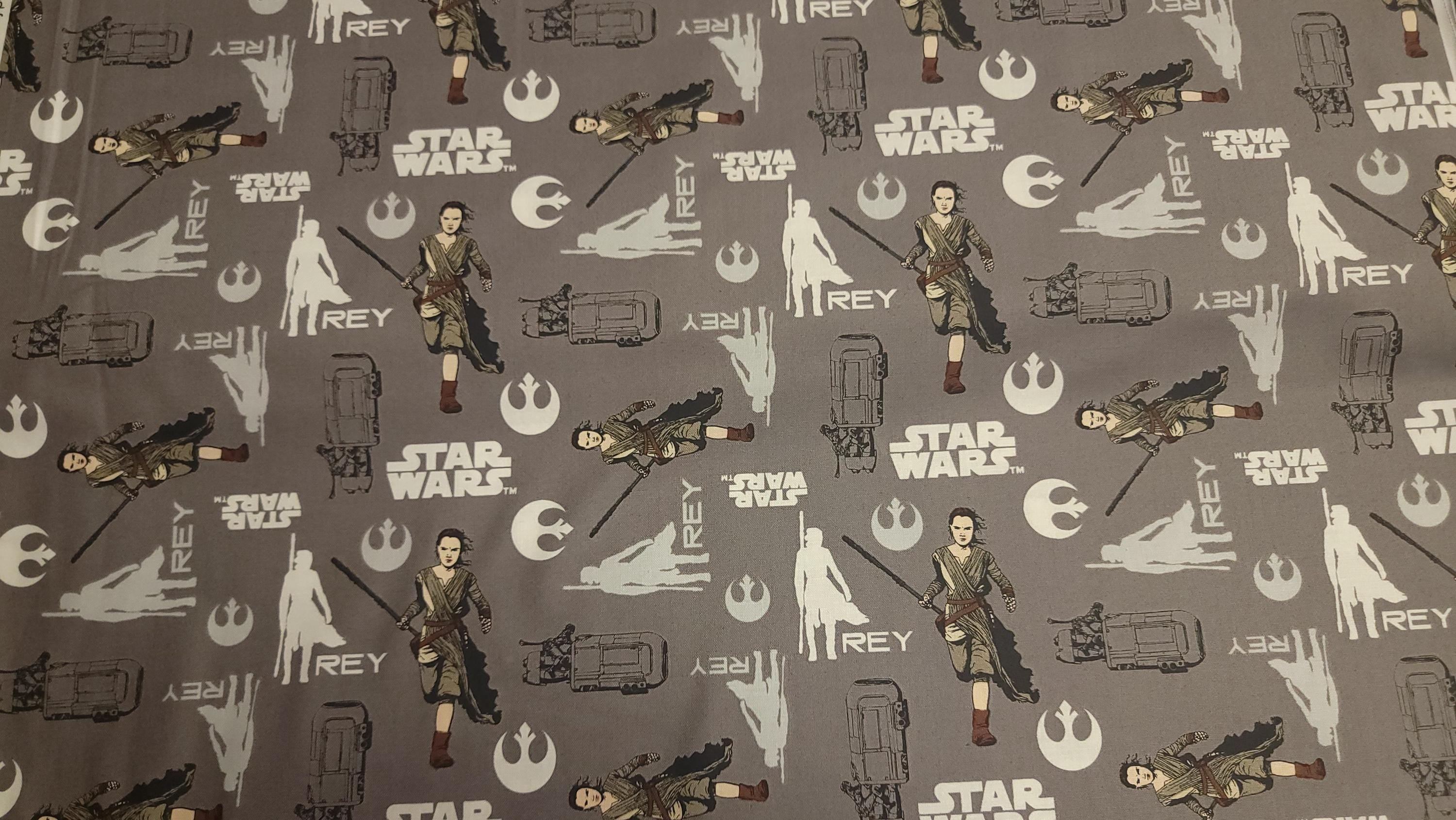 Star Wars The Force Awakens Rey Grey Background Quilt Fabric By Camelot Fabrics
