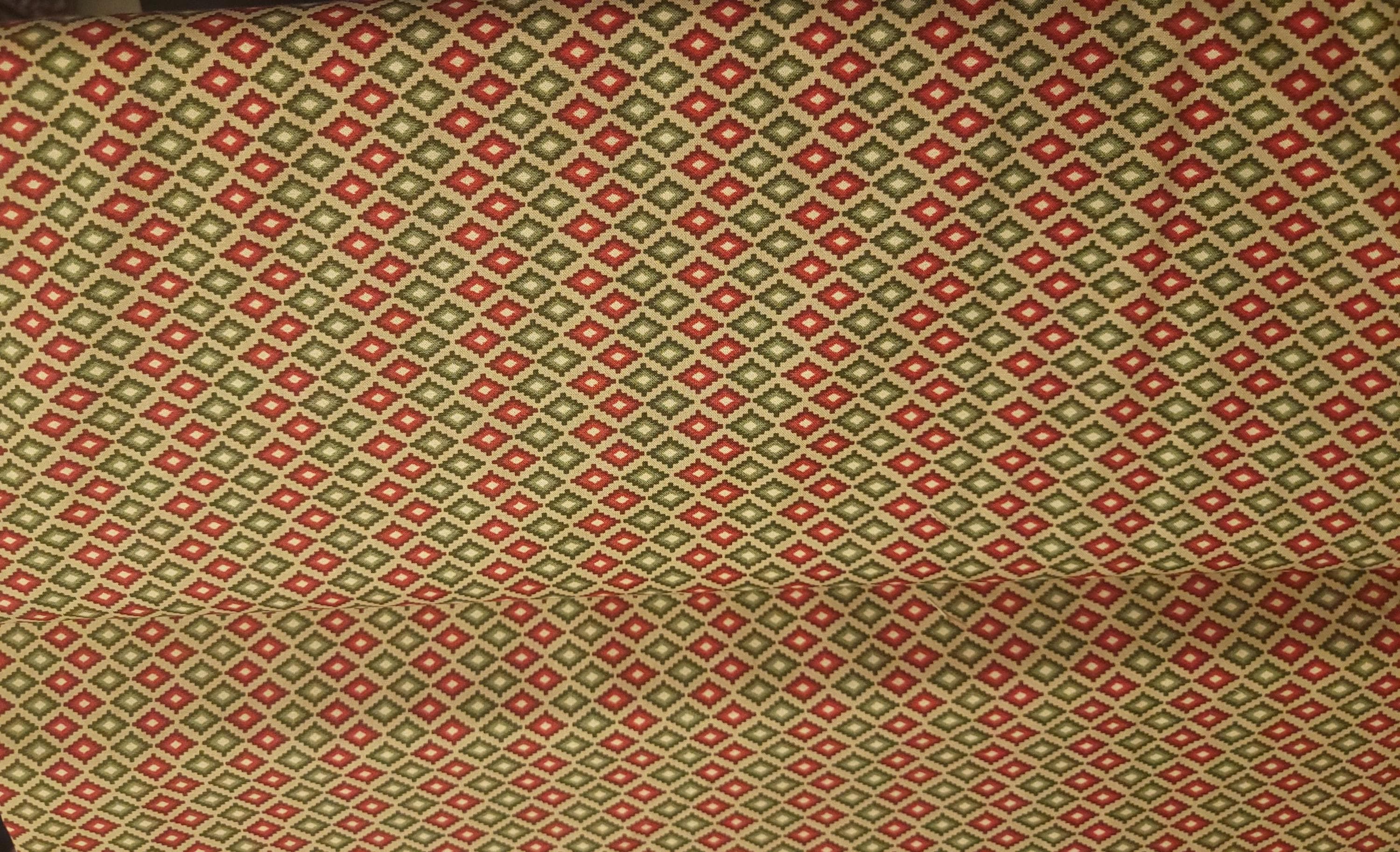 Living Lodge Red Green Gold Diamonds Quilt Fabric By Bentarex