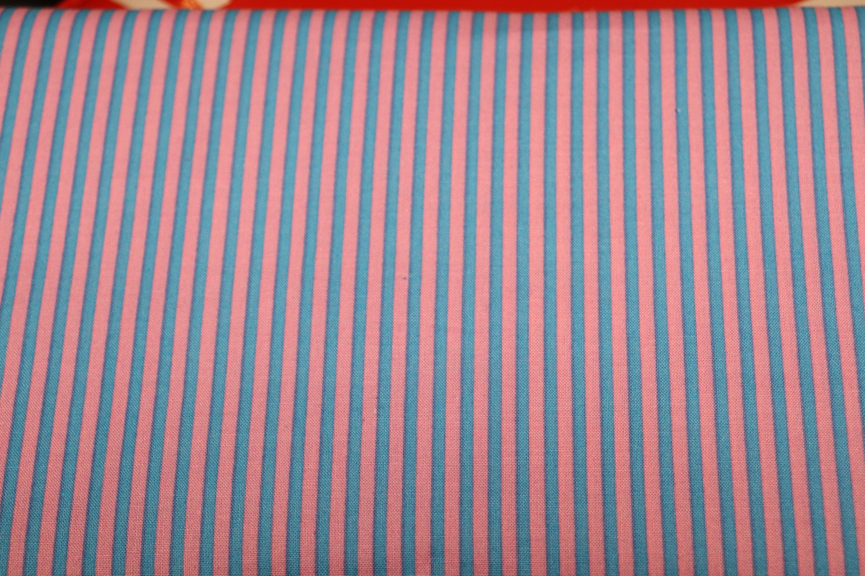 Pink with Blue Stripes Quilt Fabric