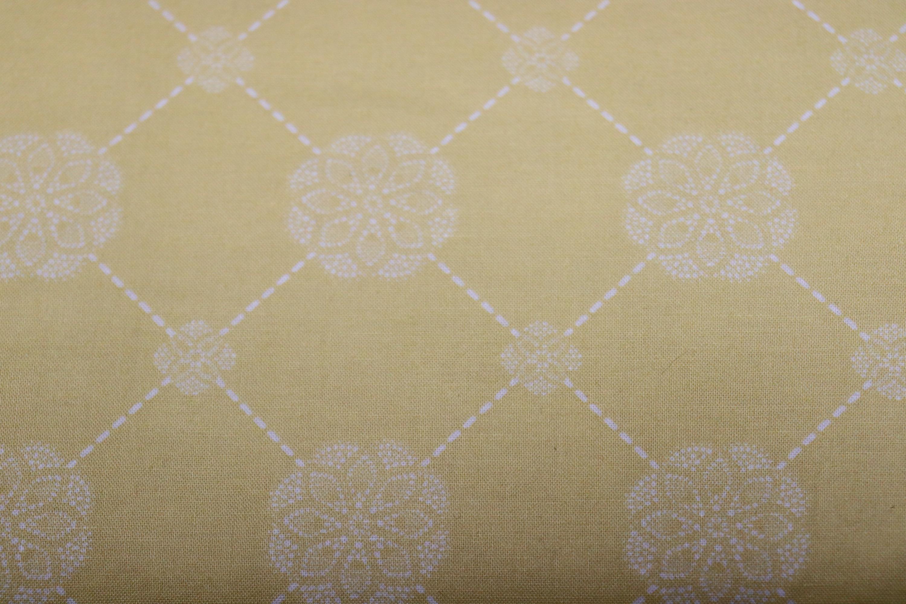 Yellow with White Flower and Diamond Pattern Quilt Fabric