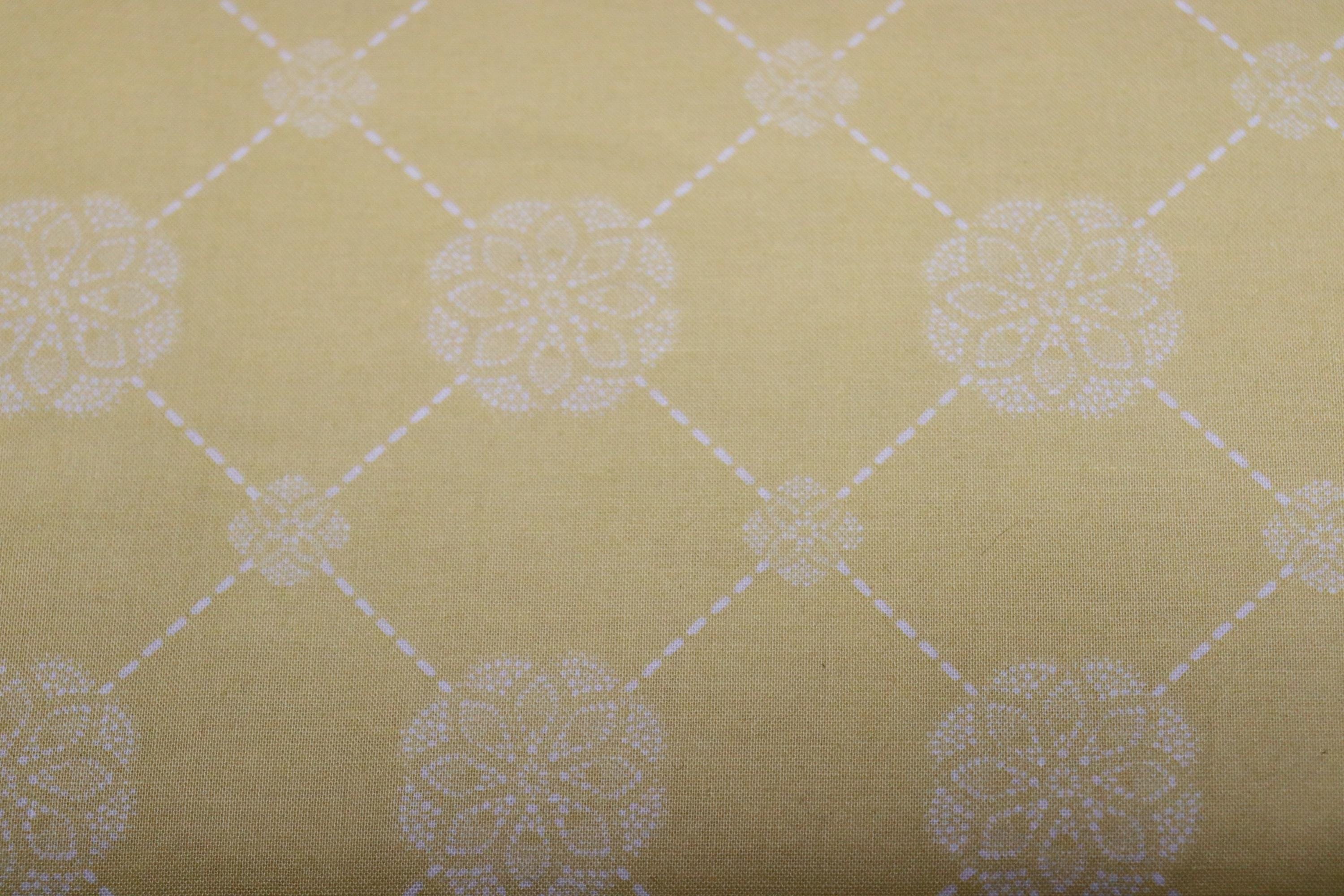 Yellow with White Flower and Diamond Pattern Quilt Fabric