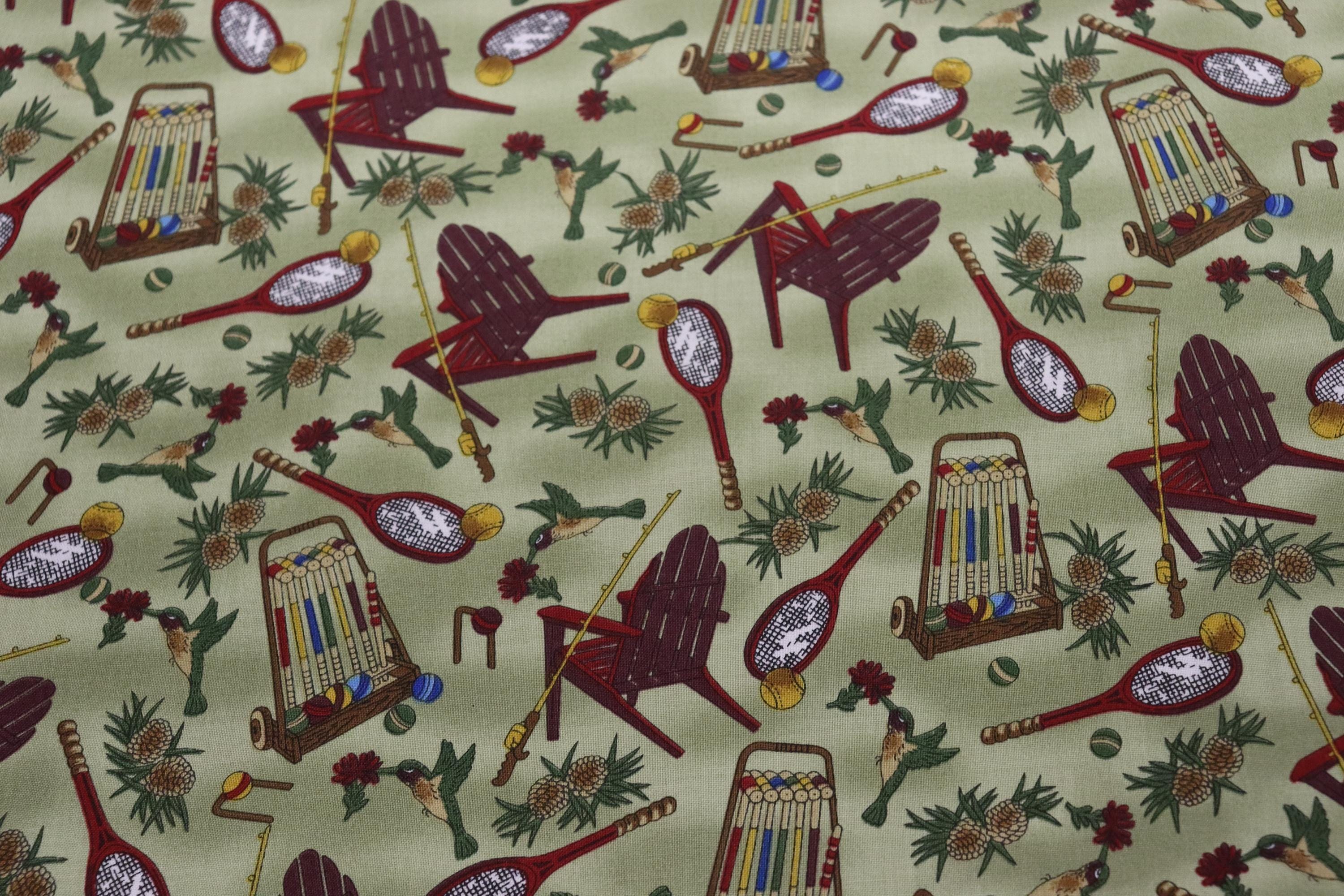 Summer Vacation Croquette, Tennis, Fishing ~ Troy Riverwood ~ Quilt Fabric