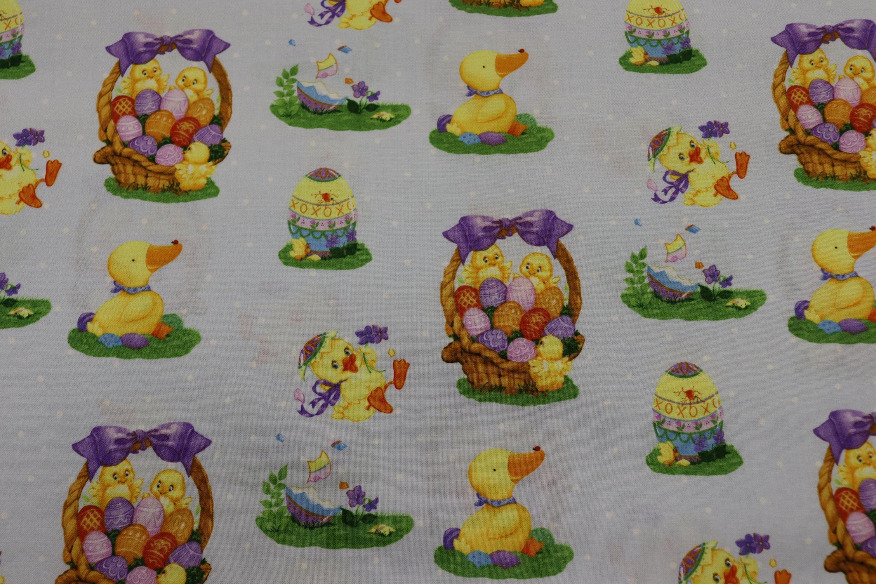 Hallmark Special Occasion Easter Ducks and Baskets Blue Quilt Fabric By Westminister Fibers
