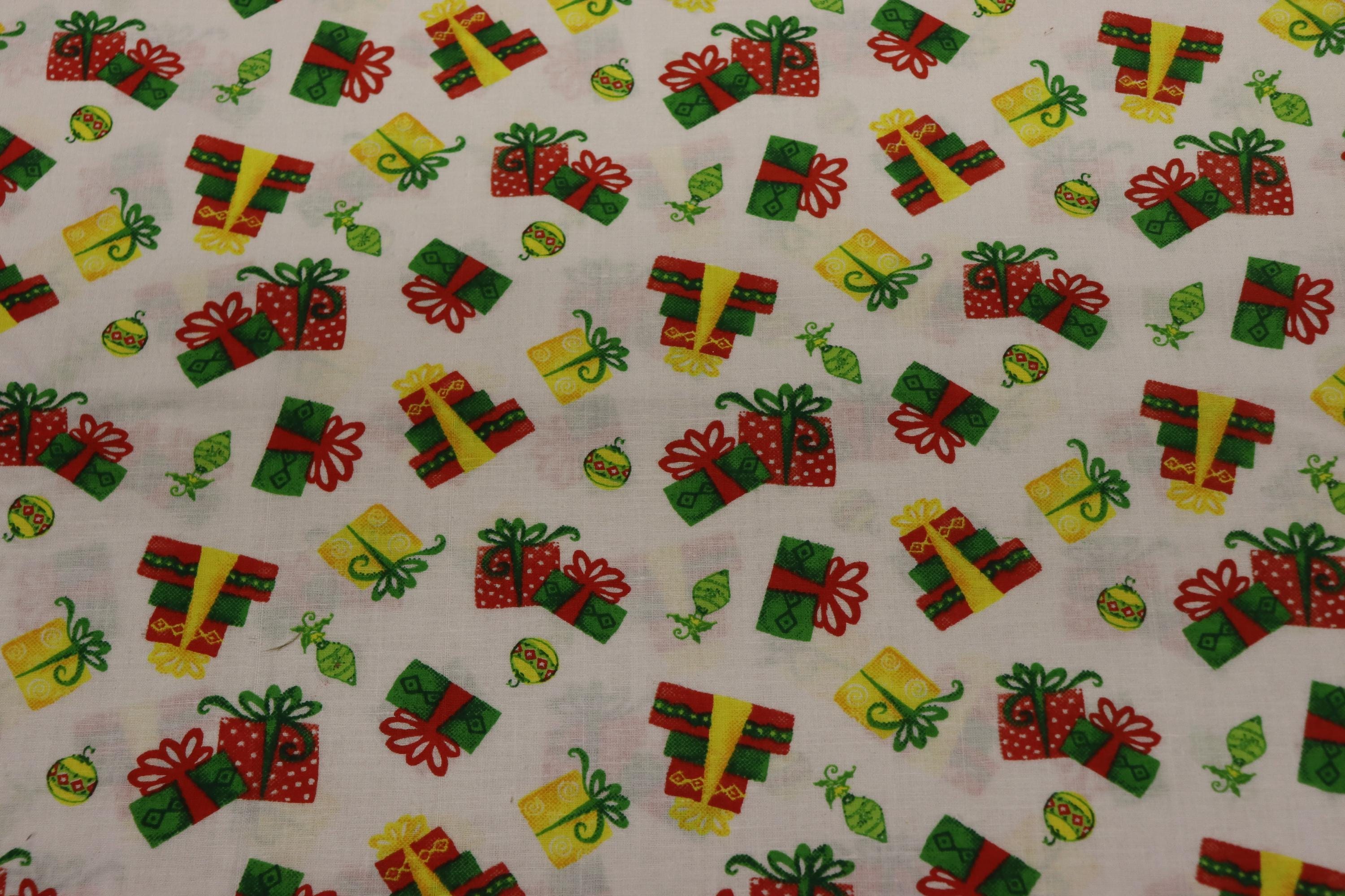 Christmas Packages White Background Quilt Fabric By A.E. Nathan Co.