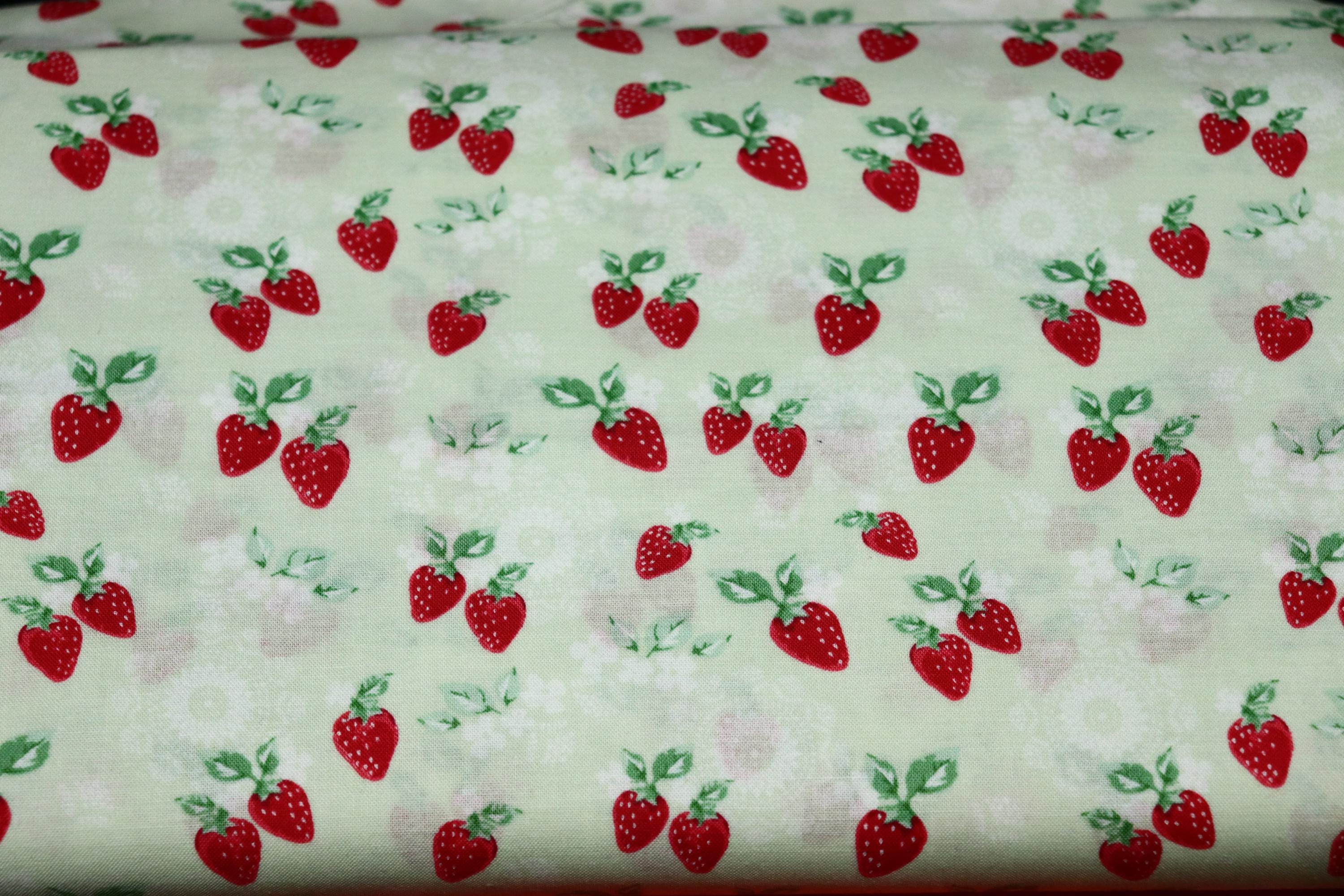 Strawberries Light Green Background Quilt Fabric By Lecien