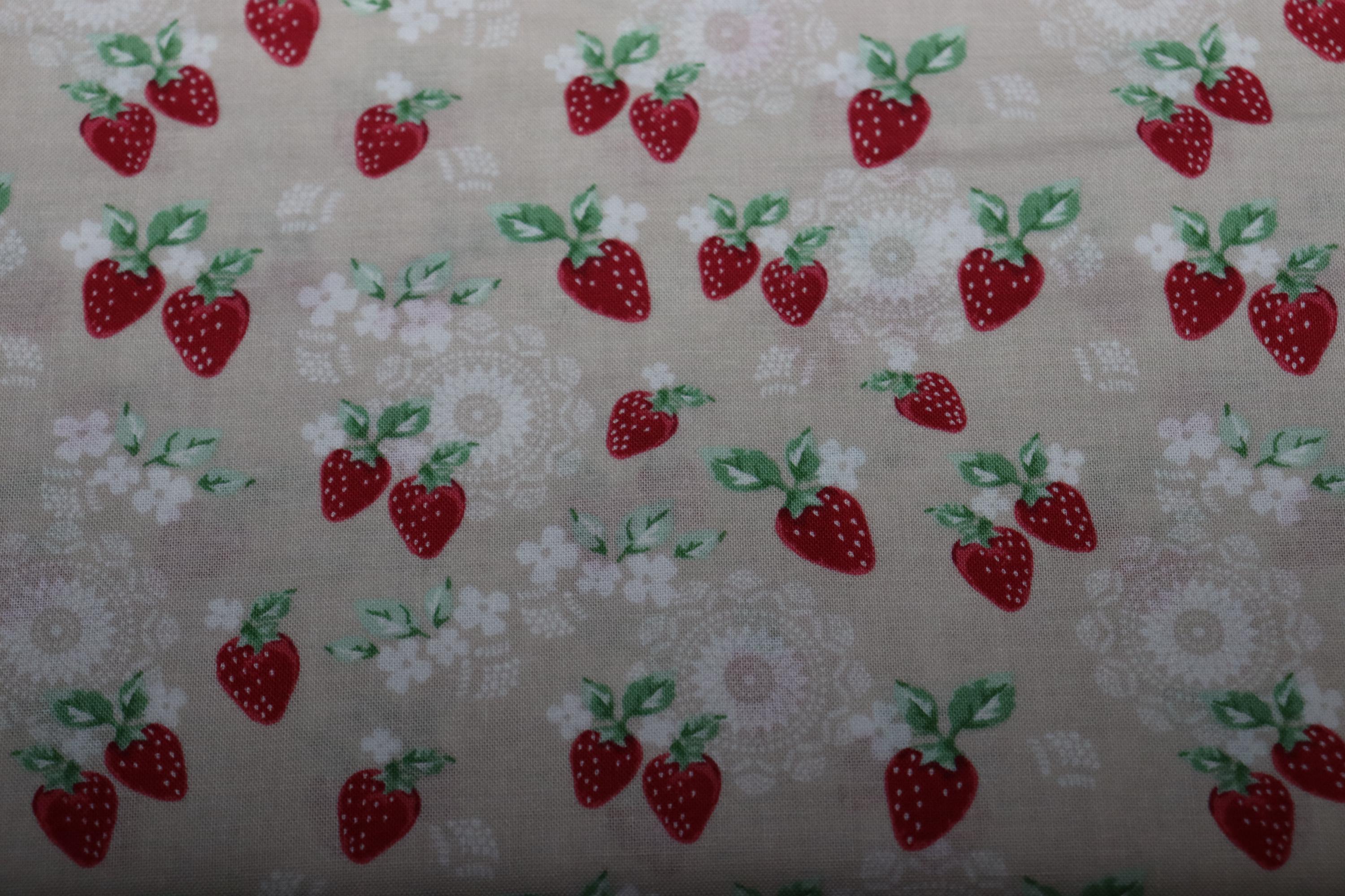 Strawberries Pink Background Quilt Fabric By Lecien