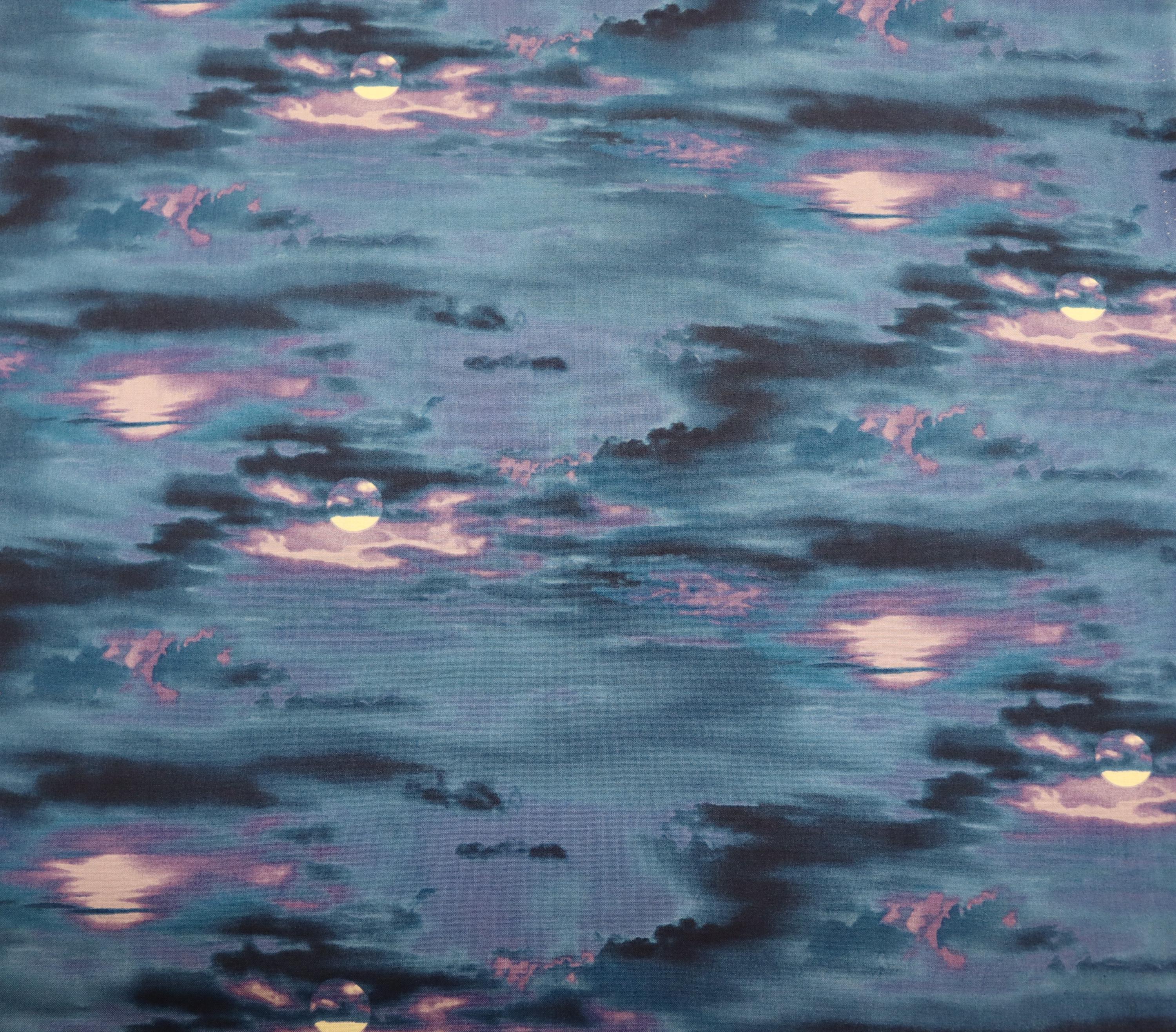 Landscape Medley Blue 326 Moon, Purple and Blue Clouds Quilt Fabric By Elizabeth Studios