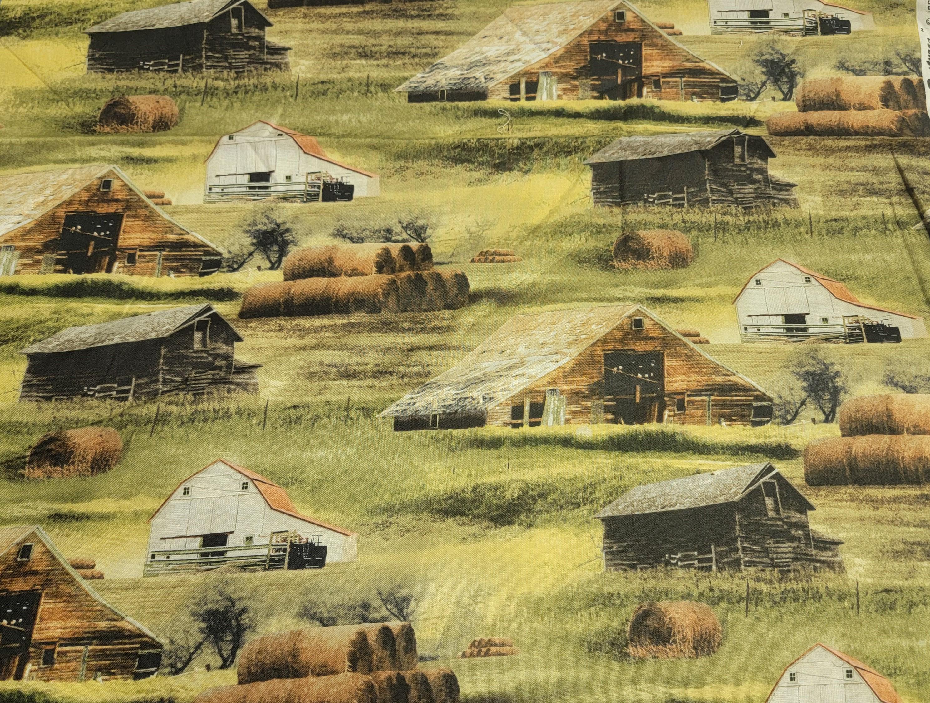 Greener Pastures Barns Allover Quilt Fabric By Wilmington Fabrics