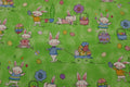 Fun Bunnies Glitter Green Background Quilt Fabric