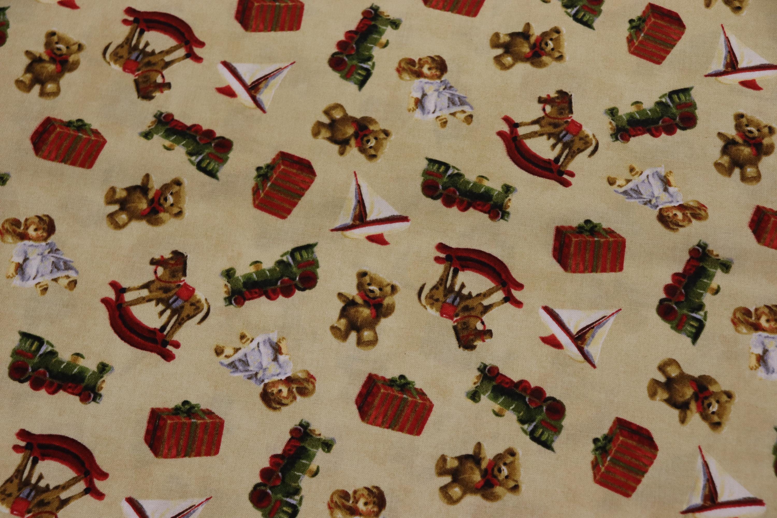 Christmas Toys Tan Background Quilt Fabric By Maywood Studios