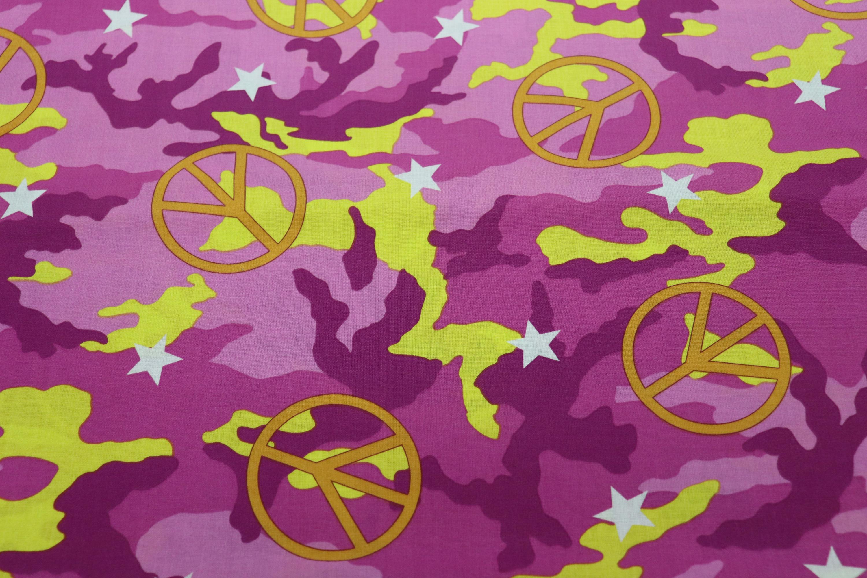Trend Watch Pink Camo Peace Signs Quilt Fabric By VIP by Cranston