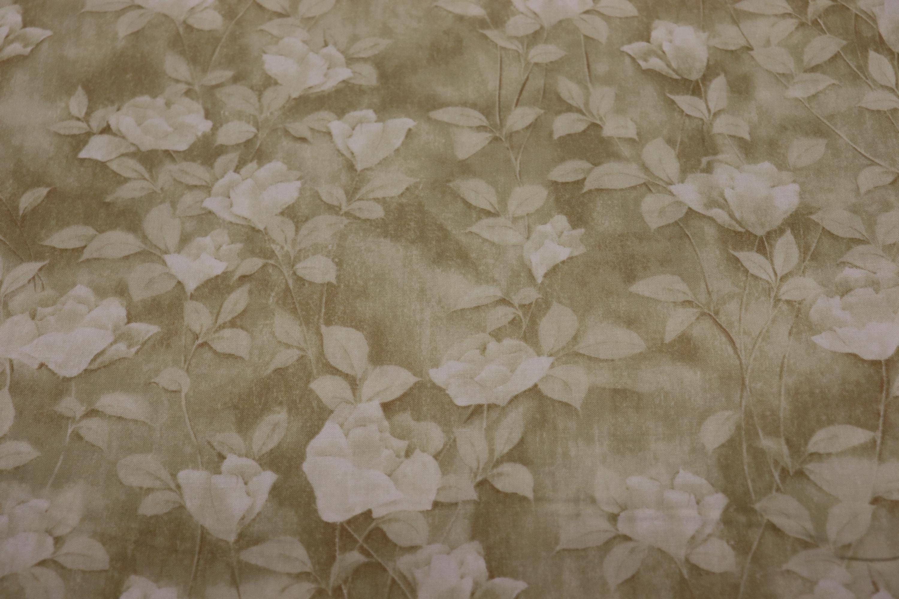 Botanicals Tan Flowers Quilt Fabric By Red Rooster Fabric