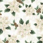 Christmas Splendor Poinsettia Ivory and Gold Quilt Fabric by Hoffman Fabrics