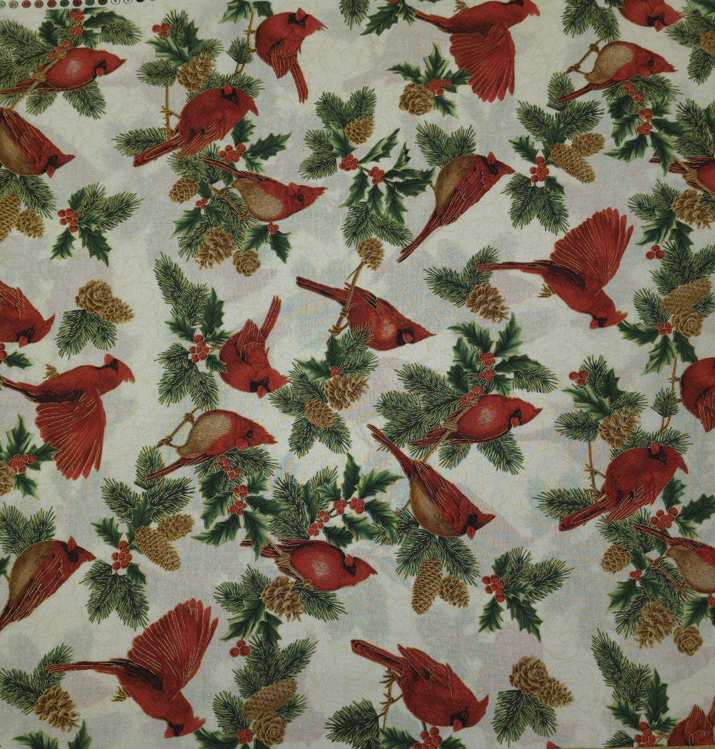 Christmas Splendor Cardinal Natural and Gold Quilt Fabric by Hoffman Fabrics
