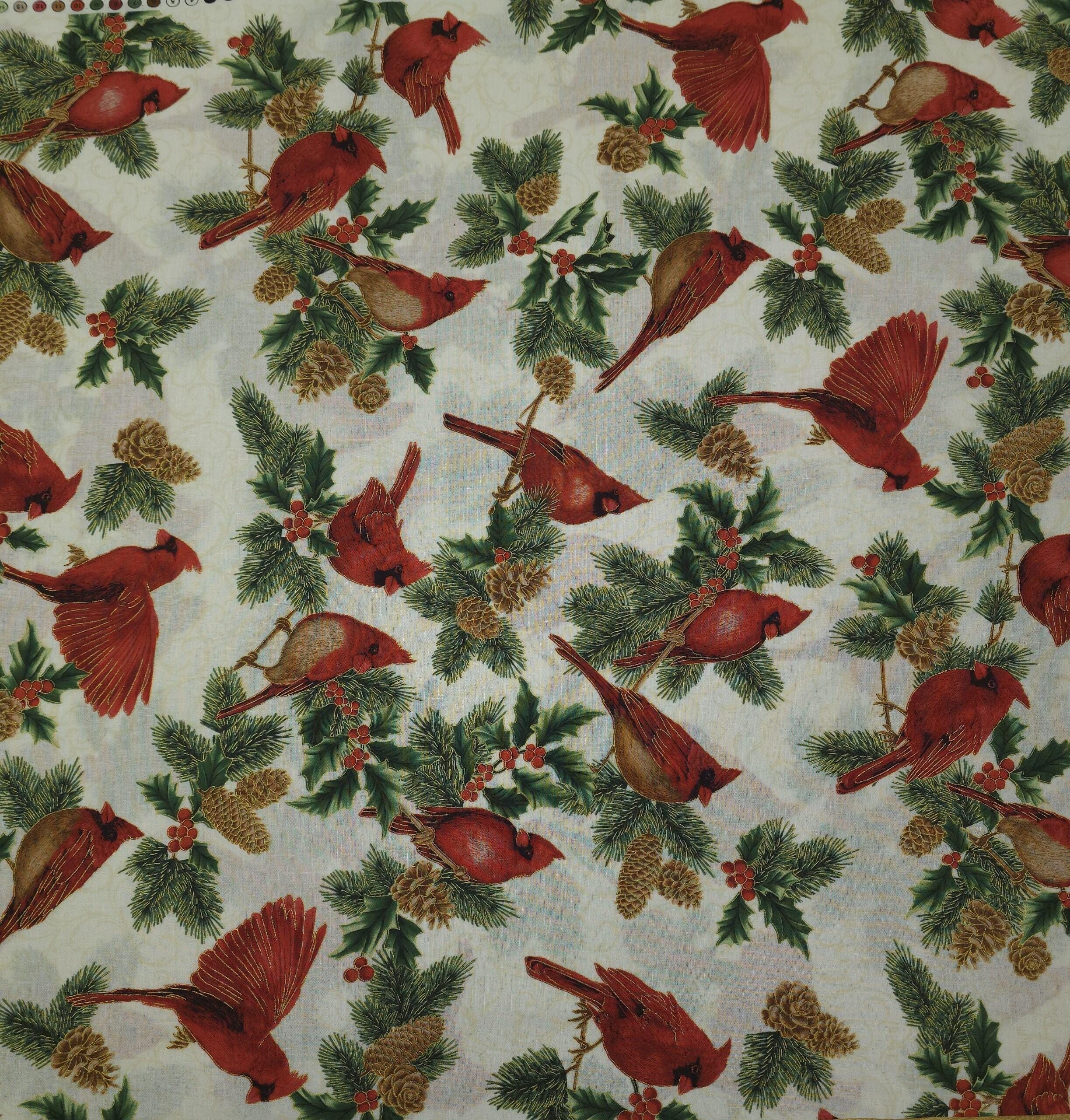 Christmas Splendor Cardinal Natural and Gold Quilt Fabric by Hoffman Fabrics