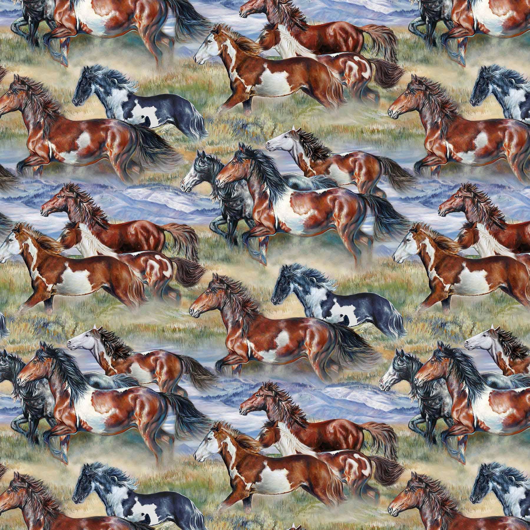 Wild and Free Running Horse Allover Quilt Fabric by Northcott Fabrics