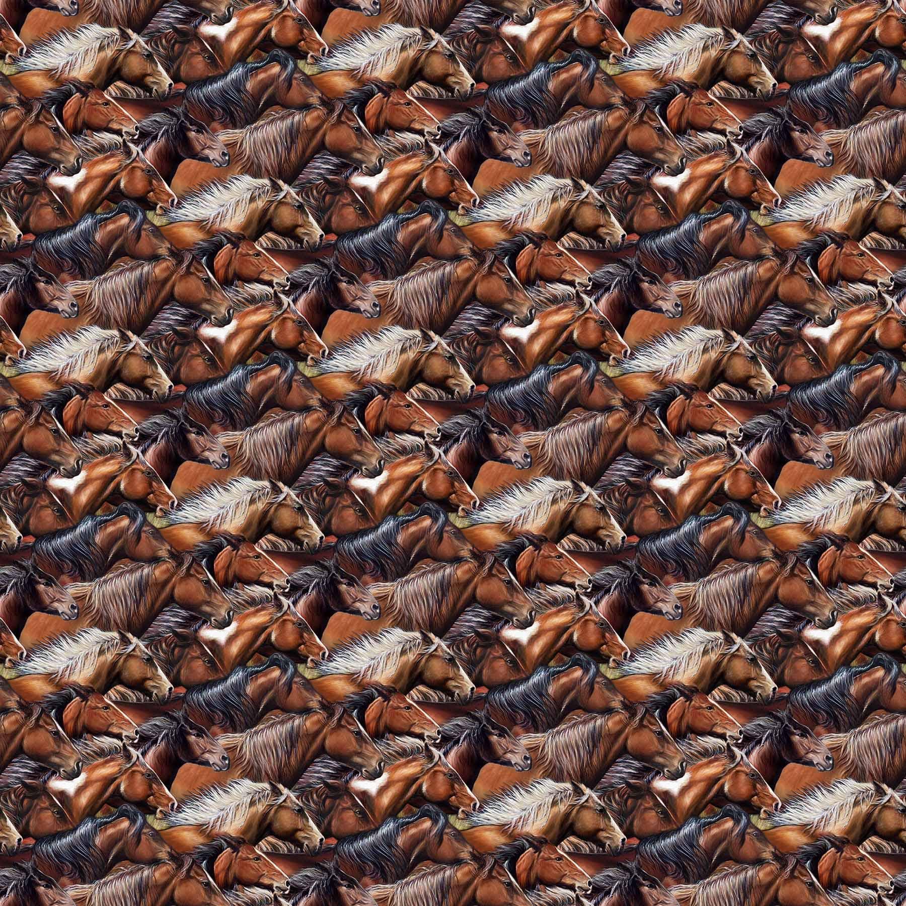 Wild and Free Packed Horse Heads Quilt Fabric by Northcott Fabrics