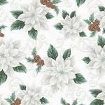 Christmas Splendor Poinsettia White and Silver Quilt Fabric by Hoffman Fabrics