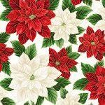 Christmas Splendor Packed Poinsettia Natural and Gold Quilt Fabric by Hoffman Fabrics