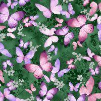 Fly Freely Butterflies Meadow and Silver Quilt Fabric By Hoffman Fabrics