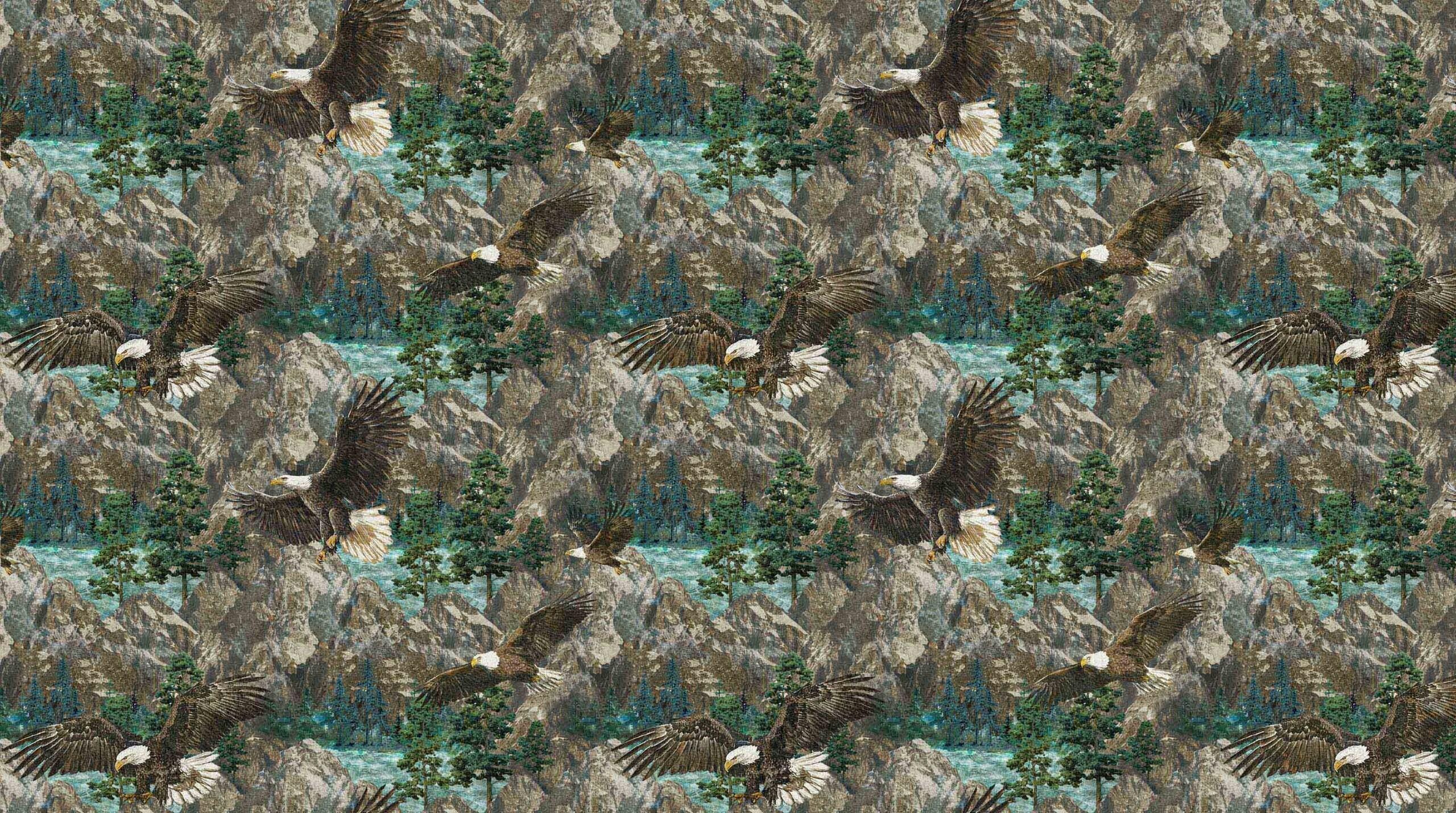 Eagle Pass Stonehenge Eagles, Rocks and Trees Allover Quilt Fabric By Northcott Fabrics